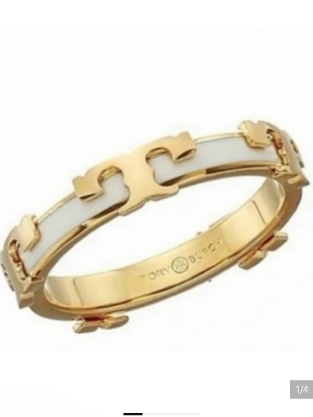 Tory Burch Enamel White Gold T Logo Serif Ring NWT $98